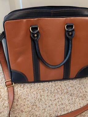 Classic Two-Tone Brown and Black Leather Briefcase